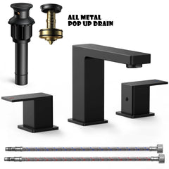 TVOFEK Bathroom Faucets for Sink 3 Hole, Black 8 inch Widespread Bathroom Water Faucet with Metal Pop up Drain for Vanity Restroom