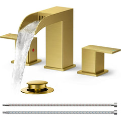 TVOFEK 8 inch Waterfall Bathroom Faucet 3 Hole with Metal Pop-up Drain, Stainless Steel Bathroom Water Faucets for Vanity Lavatory Restroom