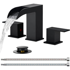TVOFEK 8 inch Waterfall Bathroom Faucet 3 Hole with Metal Pop-up Drain, Stainless Steel Bathroom Water Faucets for Vanity Lavatory Restroom