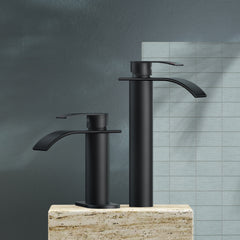 TVOFEK Tall Waterfall Bathroom Vessel Sink Faucet, One Hole Black Bathroom Faucet with Metal Pop up Drain for Basin Bath
