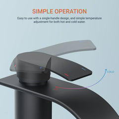 TVOFEK Tall Waterfall Bathroom Vessel Sink Faucet, One Hole Black Bathroom Faucet with Metal Pop up Drain for Basin Bath