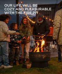 TVOFEK 32 inch Fire Pit with Grill & Lid, Wood Burning Firepits Table with Fire Poker for BBQ, Table, Bonfire