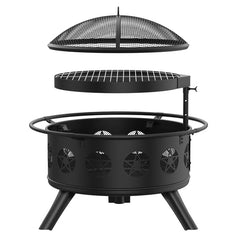 TVOFEK 32'' Fire Pit with Rotatable Grill, Mesh Cover and Poker, Wood Fire Pits for Outside, Round Outdoor Firepit for Patio, Garden, Backyard Bonfire Parties