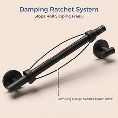 TVOFEK Paper Towel Holder Under Cabinet, Stainless Steel One-Handed Tear Paper Roll Holder with Ratchet System, Drill Mount Commercial Paper Towel Rack for Kitchen, Round Base, Matte Black