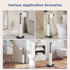 TVOFEK Toilet Paper Holder Free standing Adjustable Height, Stainless Steel Toilet Paper Holder Stand for 4 Rolls with Storage, Stable Weighted Base, Matte Black