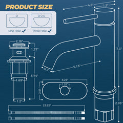TVOFEK Single Hole Bathroom Faucet, Matte Black Sink Faucet 3 Hole with Metal Pop up Drain for Vanity RV Restroom