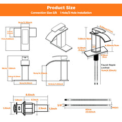 TVOFEK Black Waterfall Bathroom Faucet 1 or 3 Hole, Single Handle Bathroom Sink Faucet with Deck and Pop-up Drain for Lavatory Washbasin