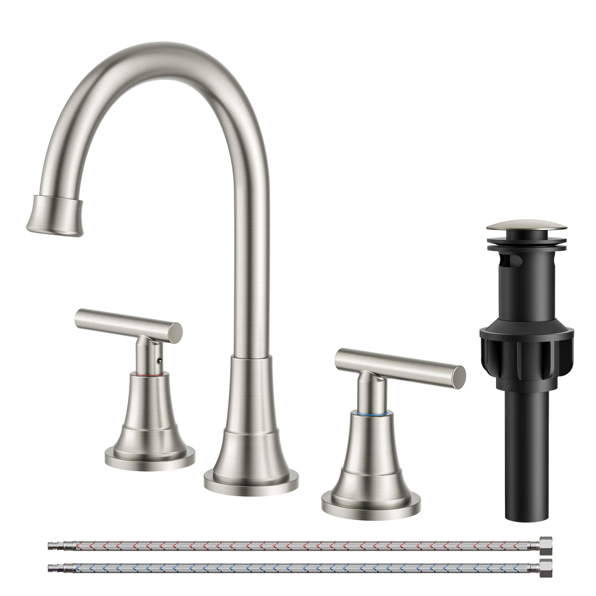 TVOFEK 8 inch Widespread Bathroom Sink Faucet 3 Hole with Pop up Drain and cUPC Hose, 2 Handle Brushed Nickel Vanity Faucet with 360° Spout for Restroom, RV, Bar