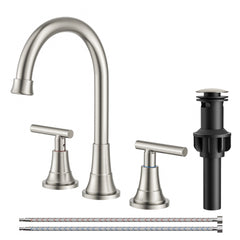 TVOFEK 8 inch Widespread Bathroom Sink Faucet 3 Hole with Pop up Drain and cUPC Hose, 2 Handle Brushed Nickel Vanity Faucet with 360° Spout for Restroom, RV, Bar