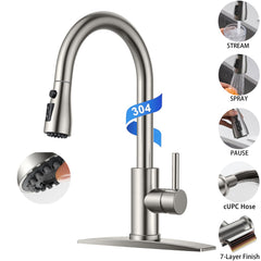 TVOFEK Kitchen Faucet with Sprayer, Brushed Nickel Kitchen Water Faucet with Deck Plate fits 1 or 3 Hole for RV Laundry Bar