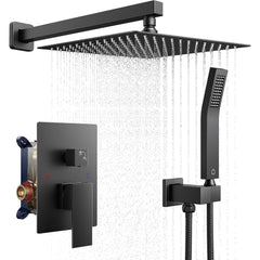 TVOFEK 10 inch Shower Faucet Set Wall Mounted, Bathroom Rain Shower Head System with handheld Combo, Pressure Balanced Valve and Fixtures, Matte Black