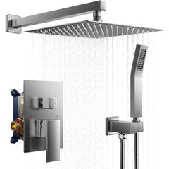 TVOFEK 10 inch Shower Faucet Set Wall Mounted, Bathroom Rain Shower Head System with handheld Combo, Pressure Balanced Valve and Fixtures, Matte Black
