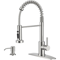 TVOFEK Matte Black Kitchen Faucet with Sprayer and Soap Dispenser 3-Mode, Commercial Single Handle Sink Faucets with Deck Plate for RV Bar Laundry Camper