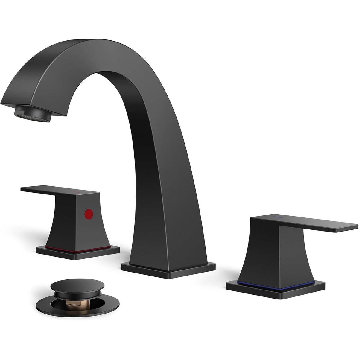 TVOFEK Matte Black Bathroom Faucet 3 Hole, Widespread Bathroom Sink Faucets with Metal Pop up Drain and Supply Lines, Lead-Free 8 inch Faucet for Restroom Farmhouse