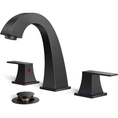 TVOFEK Matte Black Bathroom Faucet 3 Hole, Widespread Bathroom Sink Faucets with Metal Pop up Drain and Supply Lines, Lead-Free 8 inch Faucet for Restroom Farmhouse