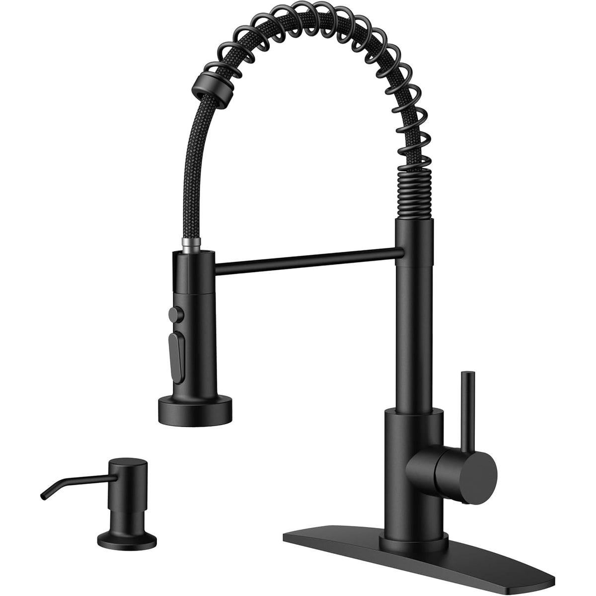 TVOFEK Matte Black Kitchen Faucet with Sprayer and Soap Dispenser 3-Mode, Commercial Single Handle Sink Faucets with Deck Plate for RV Bar Laundry Camper