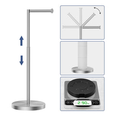TVOFEK Toilet Paper Holder Free standing Adjustable Height, Stainless Steel Toilet Paper Holder Stand for 4 Rolls with Storage, Stable Weighted Base, Matte Black