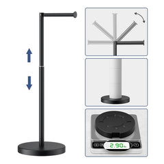 TVOFEK Toilet Paper Holder Free standing Adjustable Height, Stainless Steel Toilet Paper Holder Stand for 4 Rolls with Storage, Stable Weighted Base, Matte Black