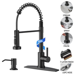 TVOFEK Kitchen Faucet with 3-Mode Sprayer, Brushed Nickel Spring Kitchen Water Faucets with Deck Plate for RV Laundry Vessel