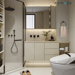 TVOFEK Wall Mount Toilet Paper Holder and Towel Ring, Stainless Steel Matte Black Bathroom Hardware Set 2 Pieces