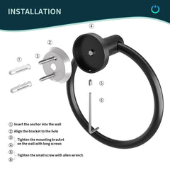 TVOFEK Wall Mount Toilet Paper Holder and Towel Ring, Stainless Steel Matte Black Bathroom Hardware Set 2 Pieces