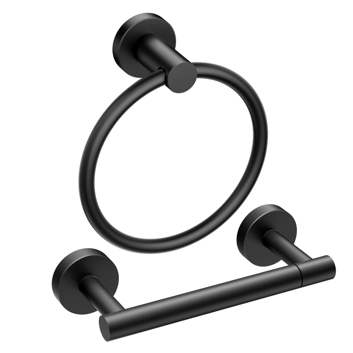TVOFEK Wall Mount Toilet Paper Holder and Towel Ring, Stainless Steel Matte Black Bathroom Hardware Set 2 Pieces