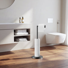 TVOFEK Toilet Paper Holder Freestanding, Stainless Steel Toilet Paper Holder Stand for 4 Rolls with Storage, Stable Weighted Base, Matte Black