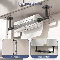 TVOFEK Paper Towel Holder Under Cabinet, Stainless Steel One-Handed Tear Paper Roll Holder with Ratchet System, Drill Mount Commercial Paper Towel Rack for Kitchen, Round Base, Matte Black