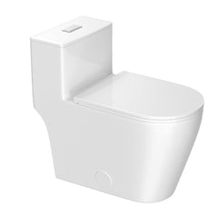 TVOFEK Compact One-Piece Elongated Toilet with Quiet Soft Close Seat, Dual Flush 1.1/1.6GPF, 17"Comfort Height, Easy-Clean Skirted Design, White