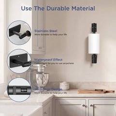 TVOFEK Paper Towel Holder Under Cabinet, Drill Mount or Adhesive Paper Towel Holder, Stainless Steel with Damping Effect, One-Handed Tear for Kitchen, Rectangular Base