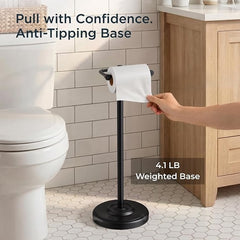 TVOFEK Toilet Paper Holder Free Standing, Vintage Toilet Paper StorageHolder Stainless Steel, with 4.1LBS Stable Weighted Base, Fits Regular and Mega Rolls, Matte Black