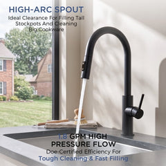 TVOFEK Kitchen Faucet with Pull Down Sprayer, High Arc Kitchen Sink Faucet with Deck Plate fit 1 or 3 Hole, Matte Black Faucets for RV Bar Farmhouse Laundry