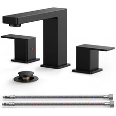 TVOFEK Bathroom Faucets for Sink 3 Hole, Black 8 inch Widespread Bathroom Water Faucet with Metal Pop up Drain for Vanity Restroom