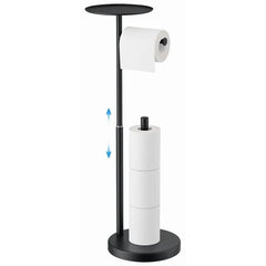 TVOFEK Black Toilet Paper Holder Stand with Top Storage Shelf, Adjustable Height Toilet Paper Roll Holder Free Standing, 304 Stainless Steel and Weighted Base