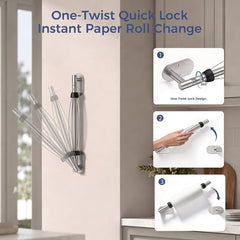 TVOFEK Paper Towel Holder Under Cabinet, Stainless Steel Paper Roll Holder with Damping Effect, Adhesive or Drill Mount, One-Handed Tear for Kitchen, Oval Base