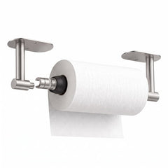 TVOFEK Paper Towel Holder Under Cabinet, Stainless Steel Paper Roll Holder with Damping Effect, Adhesive or Drill Mount, One-Handed Tear for Kitchen, Oval Base