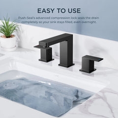 TVOFEK Bathroom Faucets for Sink 3 Hole, Black 8 inch Widespread Bathroom Water Faucet with Metal Pop up Drain for Vanity Restroom