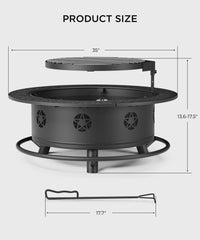 TVOFEK 43 Inch Fire Pit with BBQ Grill, Large Wood Burning Fire Pits with Lid, Fire Poker and Cooking Grate for Backyard, Patio