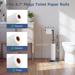 TVOFEK Toilet Paper Holder Free standing Adjustable Height, Stainless Steel Toilet Paper Holder Stand for 4 Rolls with Storage, Stable Weighted Base, Matte Black