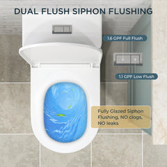 TVOFEK 17" ADA Comfort Height Dual-Flush Toilet Modern Elongated One-Piece Toilet for Floor Mounted Glazed Surface (Seat Included)